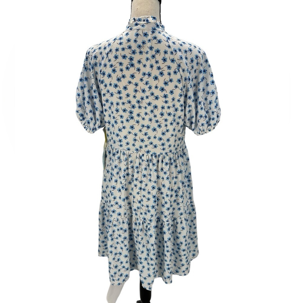 CeCe Short Sleeve Mock Neck Floral Print Midi Dress - Blue White - size Small - Picture 3 of 9